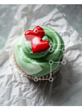 Σετ των 2 Intra Συλλεκτικό Ξύλινο Παζλ Plywood  4mm - Cupcake με Green Frosting και Κόκκινες Καρδιές Σε Ξύλινο Κουτί - Διαστάσεις: 10x10 cm – 25 κομμάτια