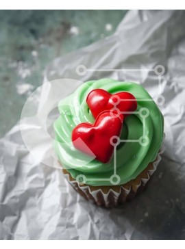 Σετ των 2 Intra Συλλεκτικό Ξύλινο Παζλ Plywood  4mm - Cupcake με Green Frosting και Κόκκινες Καρδιές Σε Ξύλινο Κουτί - Διαστάσεις: 10x10 cm – 25 κομμάτια