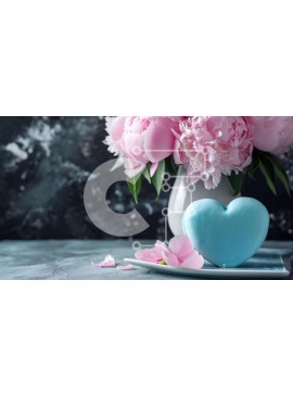 Σετ των 2 Intra Συλλεκτικό Ξύλινο Παζλ Plywood  4mm - Μπλε κέικ σε σχήμα καρδιάς με παιώνιες και τριαντάφυλλα Σε Ξύλινο Κουτί - Διαστάσεις: 10x10 cm – 25 κομμάτια