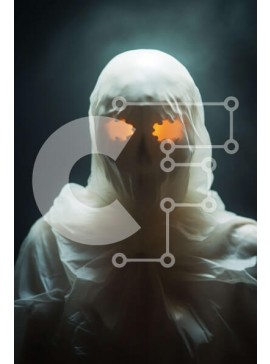 Intra Συλλεκτικό Ξύλινο Παζλ Plywood  4mm - Πρόσωπο με πορτοκαλί μάσκα σε λευκό φόντο Σε Ξύλινο Κουτί - Διαστάσεις Puzzle: 10x10 cm – 25 κομμάτια