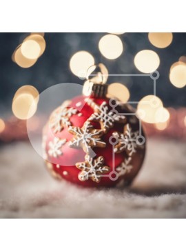 Intra Συλλεκτικό Ξύλινο Παζλ Plywood  4mm - Κόκκινη μπάλα νιφάδας χιονιού σε χιονισμένο φόντο Σε Ξύλινο Κουτί - Διαστάσεις Puzzle: 10x10 cm – 25 κομμάτια