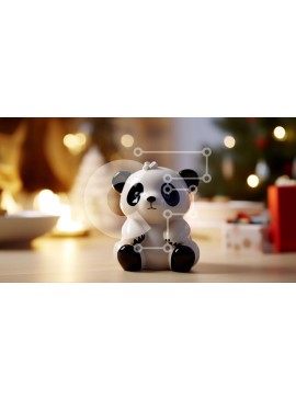 Intra Συλλεκτικό Ξύλινο Παζλ Plywood  4mm - Μικρό ασπρόμαυρο ειδώλιο αρκούδας panda με χριστουγεννιάτικο δέντρο Σε Ξύλινο Κουτί - Διαστάσεις Puzzle: 10x10 cm – 25 κομμάτια