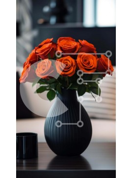 Intra Συλλεκτικό Ξύλινο Παζλ Plywood  4mm - Εσωτερικό σαλονιού με πορτοκαλί τριαντάφυλλα σε μαύρο βάζο Σε Ξύλινο Κουτί - Διαστάσεις Puzzle: 10x10 cm – 25 κομμάτια