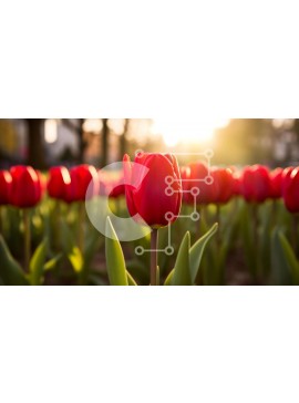 Intra Συλλεκτικό Ξύλινο Παζλ Plywood  4mm - Πεδίο με κόκκινες τουλίπες σε άνθιση με το φως του ήλιου Σε Ξύλινο Κουτί - Διαστάσεις: 10x10 cm – 25 κομμάτια