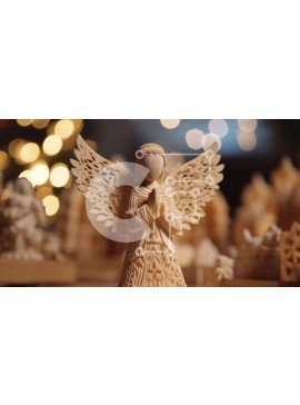 Intra Συλλεκτικό Ξύλινο Παζλ Plywood  4mm - Ξύλινο ειδώλιο αγγέλου με φώτα γύρω Σε Ξύλινο Κουτί - Διαστάσεις Puzzle: 10x10 cm – 25 κομμάτια