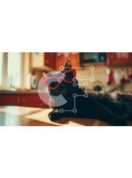 Intra Συλλεκτικό Ξύλινο Παζλ Plywood  4mm - Μαύρη γάτα με κόκκινα γυαλιά ηλίου σε σχήμα καρδιάς στον πάγκο της κουζίνας Σε Ξύλινο Κουτί - Διαστάσεις: 10x10 cm – 25 κομμάτια