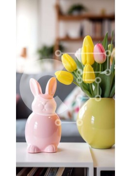 Intra Συλλεκτικό Ξύλινο Παζλ Plywood  4mm - Διακόσμηση τραπεζιού με θέμα το Πάσχα με βάζο σε σχήμα λαγουδάκι και τουλίπες Σε Ξύλινο Κουτί - Διαστάσεις Puzzle: 10x10 cm – 25 κομμάτια