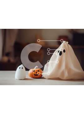 Intra Συλλεκτικό Ξύλινο Παζλ Plywood  4mm - Διακοσμήσεις τραπεζιού αποκριών με φαντάσματα και κολοκύθες Σε Ξύλινο Κουτί - Διαστάσεις Puzzle: 10x10 cm – 25 κομμάτια