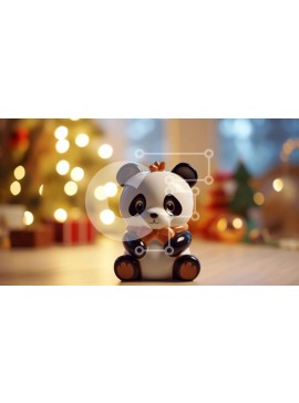 Intra Συλλεκτικό Ξύλινο Παζλ Plywood  4mm - Ειδώλιο αρκούδας Panda μπροστά από το χριστουγεννιάτικο δέντρο Σε Ξύλινο Κουτί - Διαστάσεις Puzzle: 10x10 cm – 25 κομμάτια