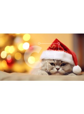 Σετ των 2 Intra Συλλεκτικό Ξύλινο Παζλ Plywood  4mm - Γκρίζα γάτα με καπέλο Άγιου Βασίλη Σε Ξύλινο Κουτί - Διαστάσεις: 10x10 cm – 25 κομμάτια