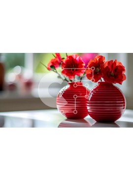 Intra Συλλεκτικό Ξύλινο Παζλ Plywood  4mm - Κόκκινα βάζα με λουλούδια σε λευκό τραπέζι Σε Ξύλινο Κουτί - Διαστάσεις Puzzle: 10x10 cm – 25 κομμάτια