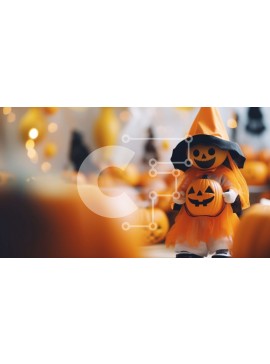 Intra Συλλεκτικό Ξύλινο Παζλ Plywood  4mm - Αποκριάτικη κούκλα με πορτοκαλί στολή μάγισσας με κολοκύθες Σε Ξύλινο Κουτί - Διαστάσεις Puzzle: 10x10 cm – 25 κομμάτια