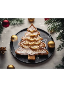 Σετ των 2 Intra Συλλεκτικό Ξύλινο Παζλ Plywood  4mm - Γιορτινή τούρτα σε σχήμα χριστουγεννιάτικου δέντρου με χρυσά και ασημένια στολίδια Σε Ξύλινο Κουτί - Διαστάσεις: 10x10 cm – 25 κομμάτια