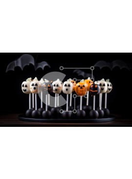 Σετ των 2 Intra Συλλεκτικό Ξύλινο Παζλ Plywood  4mm - Cake Pops με θέμα το Halloween με πρόσωπα κολοκύθας και νυχτερίδες Σε Ξύλινο Κουτί - Διαστάσεις: 10x10 cm – 25 κομμάτια