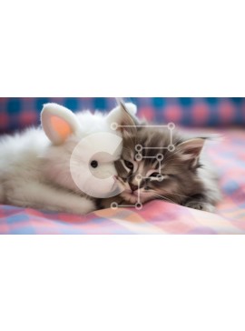 Σετ των 2 Intra Συλλεκτικό Ξύλινο Παζλ Plywood  4mm - Γκρι και λευκό γατάκι με πορτοκαλί λαγουδάκι γεμιστό ζώο Σε Ξύλινο Κουτί - Διαστάσεις: 10x10 cm – 25 κομμάτια