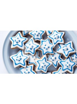 Σετ των 2 Intra Συλλεκτικό Ξύλινο Παζλ Plywood  4mm - Μπισκότα σε σχήμα μπλε και λευκού αστεριού σε ένα πιάτο Σε Ξύλινο Κουτί - Διαστάσεις: 10x10 cm – 25 κομμάτια
