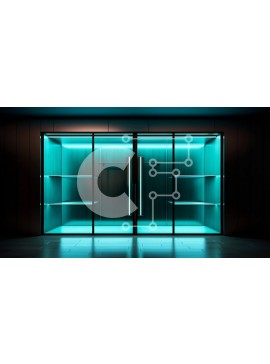 Intra Συλλεκτικό Ξύλινο Παζλ Plywood  4mm - Μπλε νέον Φωτιζόμενο δωμάτιο με γυάλινες πόρτες Σε Ξύλινο Κουτί - Διαστάσεις Puzzle: 10x10 cm – 25 κομμάτια