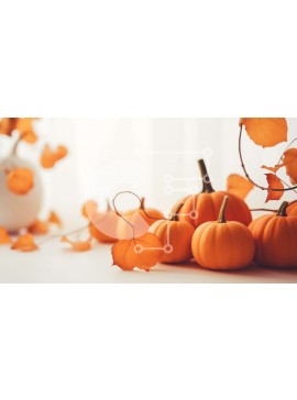 Intra Συλλεκτικό Ξύλινο Παζλ Plywood  4mm - Πορτοκαλί κολοκύθες σε λευκό τραπέζι με φθινοπωρινά φύλλα Σε Ξύλινο Κουτί - Διαστάσεις Puzzle: 10x10 cm – 25 κομμάτια