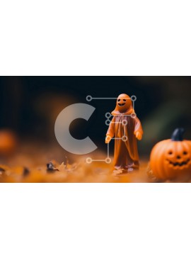 Intra Συλλεκτικό Ξύλινο Παζλ Plywood  4mm - Πορτοκαλί φιγούρα παιχνιδιού σε αποκριάτικη στολή με κολοκύθες και φύλλα Σε Ξύλινο Κουτί - Διαστάσεις Puzzle: 10x10 cm – 25 κομμάτια