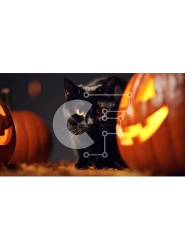 Intra Συλλεκτικό Ξύλινο Παζλ Plywood  4mm - Μαύρη γάτα αποκριάτικη διακόσμηση με κολοκύθες Σε Ξύλινο Κουτί - Διαστάσεις: 10x10 cm – 25 κομμάτια