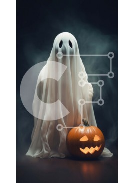 Intra Συλλεκτικό Ξύλινο Παζλ Plywood  4mm - Spooky Ghost and Pumpkin για το Halloween Σε Ξύλινο Κουτί - Διαστάσεις Puzzle: 10x10 cm – 25 κομμάτια
