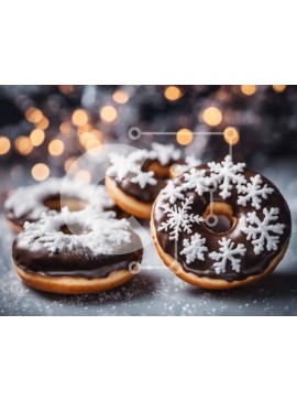 Σετ των 2 Intra Συλλεκτικό Ξύλινο Παζλ Plywood  4mm - Νόστιμα ντόνατς σοκολάτας με νιφάδες χιονιού σε γκρι φόντο Σε Ξύλινο Κουτί - Διαστάσεις: 10x10 cm – 25 κομμάτια