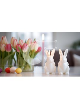 Intra Συλλεκτικό Ξύλινο Παζλ Plywood  4mm - Πασχαλινά ειδώλια και τουλίπες λαγουδάκι στο τραπέζι με κεριά Σε Ξύλινο Κουτί - Διαστάσεις Puzzle: 10x10 cm – 25 κομμάτια