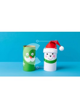 Intra Συλλεκτικό Ξύλινο Παζλ Plywood  4mm - Εορταστικός χάρτινος σωλήνας στολισμός με χιονάνθρωπο και ξωτικό Σε Ξύλινο Κουτί - Διαστάσεις Puzzle: 10x10 cm – 25 κομμάτια