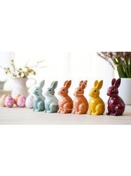 Intra Συλλεκτικό Ξύλινο Παζλ Plywood  4mm - Πολύχρωμα κεραμικά ειδώλια κουνελιών με θέμα το Πάσχα σε ξύλινο τραπέζι Σε Ξύλινο Κουτί - Διαστάσεις Puzzle: 10x10 cm – 25 κομμάτια