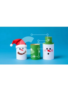 Intra Συλλεκτικό Ξύλινο Παζλ Plywood  4mm - Χειροτεχνίες με ρολό χαρτιού υγείας Χιονάνθρωπος και Καπέλο Αϊ-Βασίλη για την εορταστική περίοδο Σε Ξύλινο Κουτί - Διαστάσεις Puzzle: 10x10 cm – 25 κομμάτια