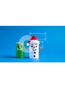 Intra Συλλεκτικό Ξύλινο Παζλ Plywood  4mm - Ανακυκλωμένα Χριστουγεννιάτικα Διακοσμητικά - Σωλήνες από χαρτόνι χιονάνθρωπος και καπέλο Άγιου Βασίλη Σε Ξύλινο Κουτί - Διαστάσεις Puzzle: 10x10 cm – 25 κομμάτια