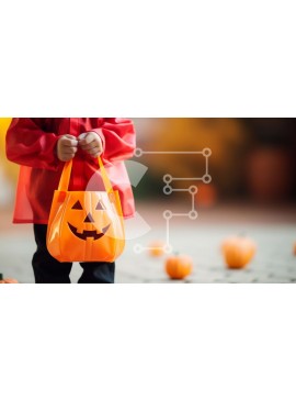 Intra Συλλεκτικό Ξύλινο Παζλ Plywood  4mm - Παιδί με τσάντα σε σχήμα κολοκύθας για το Halloween Σε Ξύλινο Κουτί - Διαστάσεις Puzzle: 10x10 cm – 25 κομμάτια