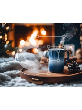 Intra Συλλεκτικό Ξύλινο Παζλ Plywood  4mm - Μπλε κούπα καφέ με ατμό δίπλα στο τζάκι Σε Ξύλινο Κουτί - Διαστάσεις Puzzle: 10x10 cm – 25 κομμάτια