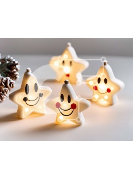 Intra Συλλεκτικό Ξύλινο Παζλ Plywood  4mm - Ομάδα χαριτωμένων κεραμικών ειδωλίων σε σχήμα αστεριού Σε Ξύλινο Κουτί - Διαστάσεις Puzzle: 10x10 cm – 25 κομμάτια