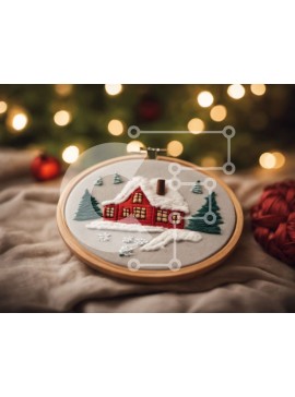 Intra Συλλεκτικό Ξύλινο Παζλ Plywood  4mm - Χιονισμένο Σπίτι σε Κεντητική Διακόσμηση Τσέρκι Σε Ξύλινο Κουτί - Διαστάσεις Puzzle: 10x10 cm – 25 κομμάτια