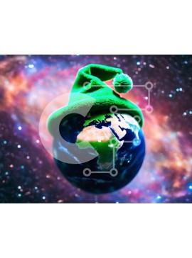 Intra Συλλεκτικό Ξύλινο Παζλ Plywood  4mm - Πράσινο καπέλο Άγιου Βασίλη στη Γη με αστέρια και πλανήτες Σε Ξύλινο Κουτί - Διαστάσεις Puzzle: 10x10 cm – 25 κομμάτια