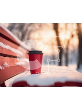 Intra Συλλεκτικό Ξύλινο Παζλ Plywood  4mm - Κόκκινο φλιτζάνι καφέ σε χιονισμένο πάγκο Σε Ξύλινο Κουτί - Διαστάσεις Puzzle: 10x10 cm – 25 κομμάτια