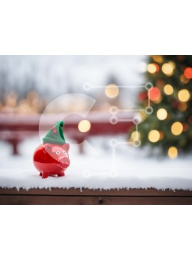 Intra Συλλεκτικό Ξύλινο Παζλ Plywood  4mm - Κόκκινος κουμπαράς με χριστουγεννιάτικο δέντρο στο χιόνι Σε Ξύλινο Κουτί - Διαστάσεις Puzzle: 10x10 cm – 25 κομμάτια