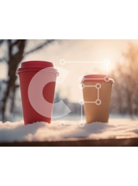 Intra Συλλεκτικό Ξύλινο Παζλ Plywood  4mm - Δύο φλιτζάνια καφέ σε χιονισμένο ξύλινο τραπέζι Σε Ξύλινο Κουτί - Διαστάσεις Puzzle: 10x10 cm – 25 κομμάτια