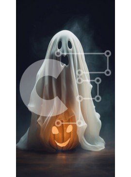 Intra Συλλεκτικό Ξύλινο Παζλ Plywood  4mm - Κολοκύθα σε σχήμα φαντάσματος σε καπνό Σε Ξύλινο Κουτί - Διαστάσεις Puzzle: 10x10 cm – 25 κομμάτια