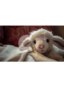 Intra Συλλεκτικό Ξύλινο Παζλ Plywood  4mm - Λευκό γεμιστό αρνί στο κρεβάτι με κόκκινες και λευκές πινελιές Σε Ξύλινο Κουτί - Διαστάσεις Puzzle: 10x10 cm – 25 κομμάτια