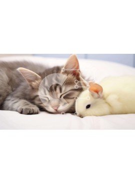 Σετ των 2 Intra Συλλεκτικό Ξύλινο Παζλ Plywood  4mm - Γάτα και κουνέλι που αγκαλιάζονται μαζί Σε Ξύλινο Κουτί - Διαστάσεις: 10x10 cm – 25 κομμάτια