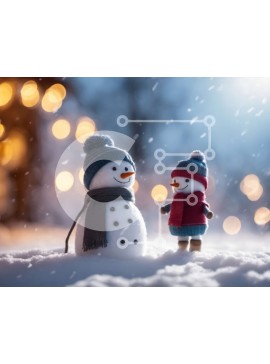 Intra Συλλεκτικό Ξύλινο Παζλ Plywood  4mm - Δύο χιονάνθρωποι στη χώρα των θαυμάτων του χειμώνα Σε Ξύλινο Κουτί - Διαστάσεις Puzzle: 10x10 cm – 25 κομμάτια