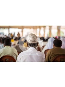 Intra Συλλεκτικό Ξύλινο Παζλ Plywood  4mm - Ομάδα ανθρώπων που κάθονται σε καρέκλες φορώντας λευκά καπέλα Σε Ξύλινο Κουτί - Διαστάσεις Puzzle: 10x10 cm – 25 κομμάτια