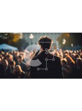 Intra Συλλεκτικό Ξύλινο Παζλ Plywood  4mm - Άνδρας που μιλά στο μικρόφωνο μπροστά στο κοινό Σε Ξύλινο Κουτί - Διαστάσεις Puzzle: 10x10 cm – 25 κομμάτια