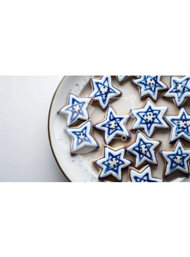 Σετ των 2 Intra Συλλεκτικό Ξύλινο Παζλ Plywood  4mm - Πιάτο με μπισκότα σε σχήμα μπλε και λευκού αστεριού Σε Ξύλινο Κουτί - Διαστάσεις: 10x10 cm – 25 κομμάτια