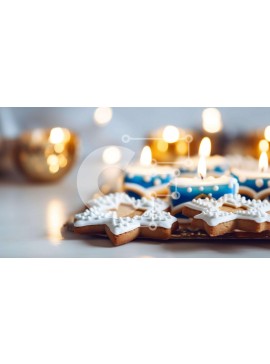 Σετ των 2 Intra Συλλεκτικό Ξύλινο Παζλ Plywood  4mm - Δίσκος με στολισμένα μπισκότα με μπλε κεριά Σε Ξύλινο Κουτί - Διαστάσεις: 10x10 cm – 25 κομμάτια