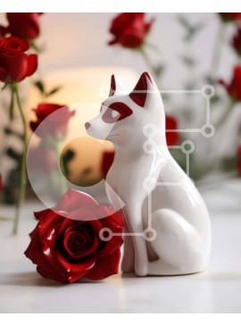Intra Συλλεκτικό Ξύλινο Παζλ Plywood  4mm - Λευκό κεραμικό ειδώλιο σκύλου με κόκκινα τριαντάφυλλα και κεριά Σε Ξύλινο Κουτί - Διαστάσεις Puzzle: 10x10 cm – 25 κομμάτια