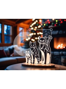 Intra Συλλεκτικό Ξύλινο Παζλ Plywood  4mm - Σιλουέτες γάτες σε τραπέζι με τζάκι στο φόντο Σε Ξύλινο Κουτί - Διαστάσεις Puzzle: 10x10 cm – 25 κομμάτια