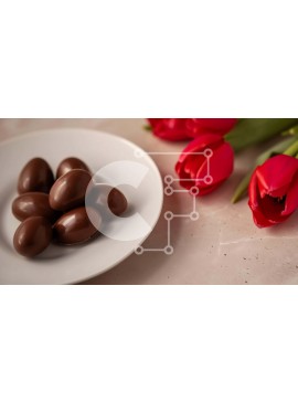 Σετ των 2 Intra Συλλεκτικό Ξύλινο Παζλ Plywood  4mm - Καραμέλες σοκολάτας και κόκκινες τουλίπες σε ένα άσπρο πιάτο Σε Ξύλινο Κουτί - Διαστάσεις: 10x10 cm – 25 κομμάτια